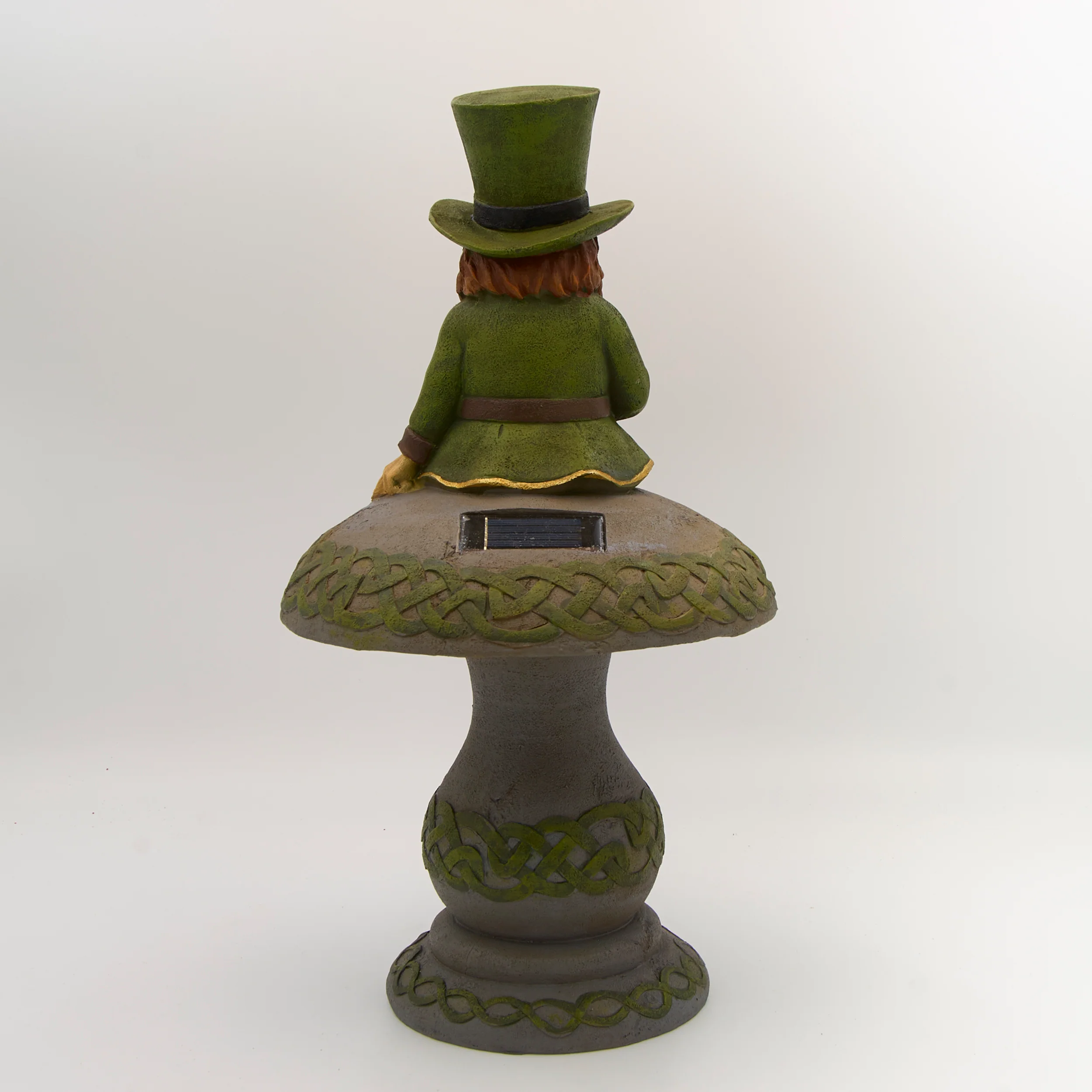 Solar Leprechaun Sitting on Mushroom Garden Statue - Image 3