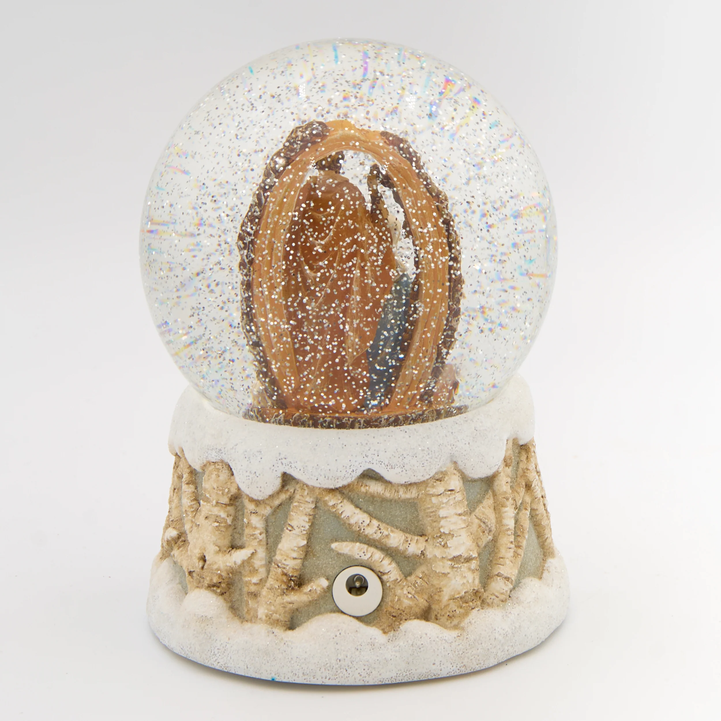 Glitterdome Lighted Swirl Holy Family in Wood Log - Image 3
