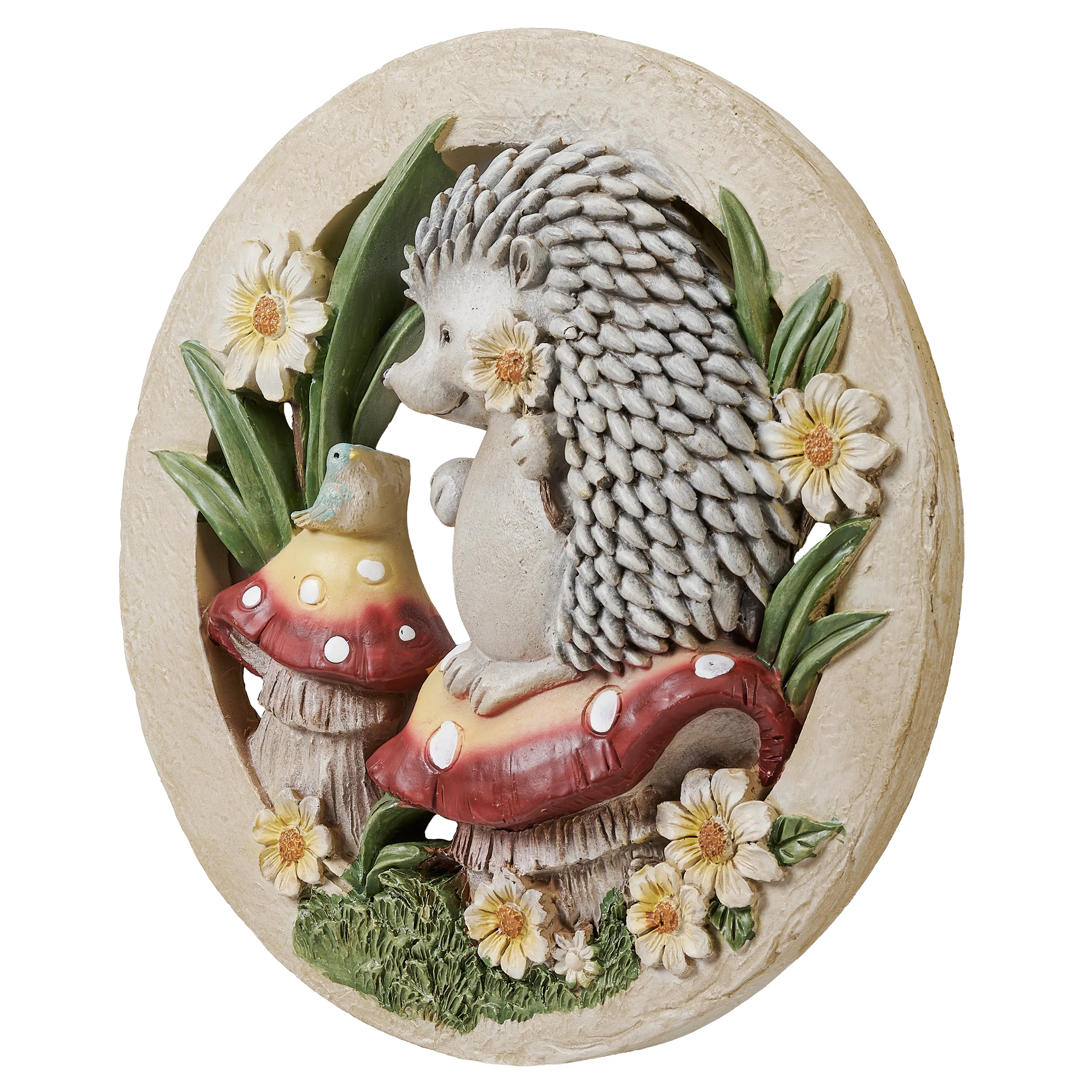 Hedgehog with Mushrooms & Daisies Garden Stone - Image 3